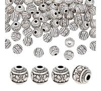 PH PandaHall Perles de Séparation Style Tibétain 8mm 60pcs Perle Ronde Argent Antique Perles Sculptées Alliage Perle Lâches Séparateur Métal pour Bracelets Collier Boucles d'Oreilles Artisanat DIY