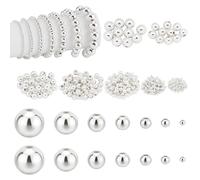 PH PandaHall Perles Plaquées Argent 7 taille 330pcs Perles Rondes Sans Couture Perles en Vrac Argentées Perles D'Espacement en Métal Perles en Laiton pour Colliers et Bracelets 2/3/4/5/6/8/10mm