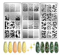 PH PandaHall Plaque D'Estampage de Ongles Texturée 3pcs Pochoirs à Ongles Camouflage Dégradé Géométrique Tampons à Ongles en Acier Inoxydable Pochoirs à Ongles Imprimés pour la Conception de Nail Art