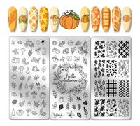 PH PandaHall Plaque D'Estampage pour Ongles Automne HiverD'Ongle en Acier Inoxydable 3pcs Plaque D'Art D'Ongle de Bénédiction D'Automne pour la Conception D'Art D'Ongle Noël