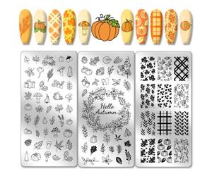 PH PandaHall Plaque D'Estampage pour Ongles Automne HiverD'Ongle en Acier Inoxydable 3pcs Plaque D'Art D'Ongle de Bénédiction D'Automne pour la Conception D'Art D'Ongle Noël