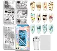PH PandaHall Plaques de Stamping pour Ongles Style Papeterie Pochoirs pour Ongles Stylo Règle Modèles de Nail Art Carnet Ciseaux Modèles pour Manucures DIY Impression Salon