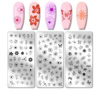 PH PandaHall Plaques D'Estampage pour Ongles 3pcs 138 modèle de Tampon à Ongles en Forme de Fleur de Feuille et de Papillon Pochoirs pour Nail Art Plaques D'Image en Acier Inoxydable pour Nail Art