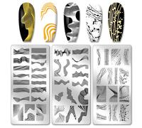 PH PandaHall Plaques D'Estampage pour Ongles à Texture de Ligne 3pcs Tampon à Ongles Streamline Wavy Lines Pochoirs pour Nail Art Plaques D'Image de Ongles en Acier Inoxydable pour Nail Art