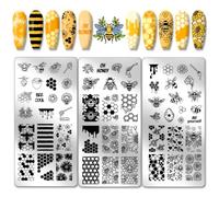 PH PandaHall Plaques D'Estampage pour Ongles en Nid D'Abeille 3pcs Tampon à Ongles Spring Bee Honey Pochoirs pour Nail Art Tournesol Plaque D'Image pour Ongles en Acier Inoxydable pour de Nail Art