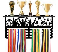 PH PandaHall Présentoir à Médailles de Football avec Étagère à Trophées, Étagère Murale pour Trophées et Médailles en Métal Support Mural pour Médailles de Sport Présentoir pour Athlètes Sportifs
