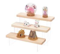 PH PandaHall Présentoir acrylique en bois, Vitrine rustique à 3 niveaux Vitrine des colonnes montantes d'affichage des chiffres Présentoirs de vendeurs de table pour les figurines Pop Parfum Bonbons