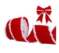 PH PandaHall Ruban de velours rouge de 9,1 m x 6,3 cm avec dos en polyester et franges blanches pour sapin de Noël, mariage, emballage cadeau