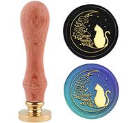 PH PandaHall Sceau de Cire pour Chat, 30 mm Tampon à cacheter à la Cire Animale Tampon de tête en Laiton rétro Amovible avec Manche en Bois pour Mariage Enveloppes Carte d'invitation Forfait Vin