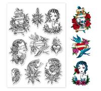 PH PandaHall Tampon Transparent à Motif Rétro Tampon en Silicone pour Dame Fleurs Tampon en Caoutchouc Transparent Cœur Crâne pour Mariage Fabrication de Cartes Artisanale Albums Photos Scrapbooking