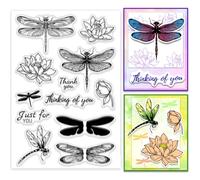 PH PandaHall Tampon Transparent Libellule Lotus pour Scrapbooking Tampon en Silicone Fleur Naturelle Thank You Tampon en Caoutchouc Transparent pour Fabrication de Cartes Journal Étiquettes Cadeaux
