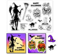 PH PandaHall Tampon Transparent Sorcière D'Halloween Tampon en Silicone Citrouille Chat Noir Tampon en Caoutchouc Transparent pour la Fabrication de Cartes D'Halloween Scrapbooking Étiquettes Cadeaux