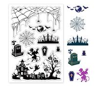 PH PandaHall Tampons en Silicone Halloween Spider Web Ghost Clear Stamps Cartes Tampons en Caoutchouc Tampons Transparents pour Papier Carte Artisanat Journaling Album Photo Décoration