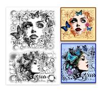PH PandaHall Tampons Transparent Femmes Vintage Tampons en Silicone Fleur et Papillon Tampons Transparent Visage Rétro Tampons en caoutchouc pour la Fabrication de Cartes le Bricolage le Scrapbooking