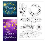 PH PandaHall Tampons Transparents Christmas Star Bordure en Silicone Arrière Plan en Étoile Tampon en Caoutchouc Feu D'Artifice Tampon de Scrapbooking pour la Création de Cartes de Noël Album Photo