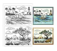 PH PandaHall Tampons Transparents Paysage Naturel Lac Bateaux Tampon en Caoutchouc Cygne Tampon en Silicone Rivière Tampons Transparent Arbres pour Cartes Scrapbooking Journal Album Photo 16x11cm