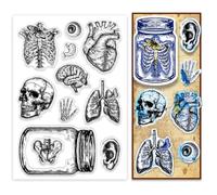 PH PandaHall Tampons Transparents Skeleton Tampons en Caoutchouc Orgue de Pot Tampons Transparents Cœur de Globe Oculaire Tampons Scrapbooking pour Helloween la Fabrication de Cartes Album Artisanat