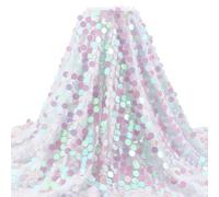 PH PandaHall Tissu à Paillettes au Mètre Noël Tissu à Paillette Irisée Tissus Sirènes Scintillants 1.2m de Large Tissus en Maille avec Paillettes de 18mm pour Couture Costumes Fête Bricolage