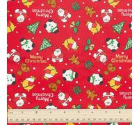 PH PandaHall Tissu de Noël Rouge 1.6m de Large Tissus Père Noël Tissu Bonhomme de Neige Tissus en Coton Décoratifs pour Intérieur et Extérieur pour Emballage de Cadeaux de Noël， 1m