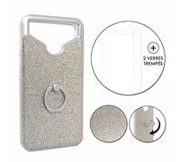 PH26 Archos 55 Diamond Selfie Pack Coque arrière Argent Strass avec Bague + 2 Verres trempés Dureté MAXIMALE