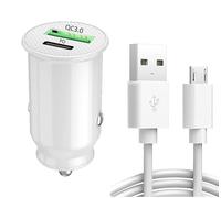 PH26 Ⓡ Chargeur Voiture Rapide 30W PD & QC 3.0 pour Blackview A60 Plus Ultra-Compact et Puissant avec 1 câble Micro USB - 2 Ports pour Charger 2 appareils simultanément - Câble 1M