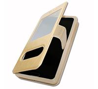 PH26 Coque Housse pour Konrow Sky Plus Extra Slim X2 Fenêtres en éco Cuir de qualité Coque pour Konrow Sky Plus fermuture magnétique et surpiqûres Apparentes - Or Gold