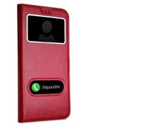 PH26 Coque pour Alcatel A7 XL Extra Slim X2 Fenêtres en éco Cuir de qualité avec Fermeture Magnétique et Surpiqûres Apparentes Coque Housse étui pour Alcatel A7 XL - Rouge