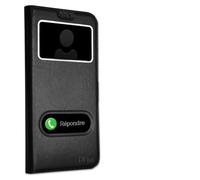 PH26 Coque pour Wiko View 3 Pro Extra Slim X2 Fenêtres en éco Cuir de qualité avec Fermeture Magnétique et Surpiqûres Apparentes Coque Housse étui pour Wiko View 3 Pro - Noir