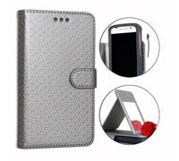 Ph26® Etui Housse Folio Argent À Pois Dorés Pour Wileyfox Swift 2 Plus En Éco-Cuir Avec Porte Cartes, Miroir Et Surpiqures Apparentes