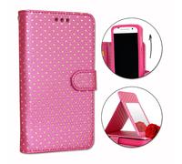 Ph26® Etui Housse Folio Fushia À Pois Dorés Pour Wileyfox Swift 2 En Éco-Cuir Avec Porte Cartes, Miroir Et Surpiqures Apparentes