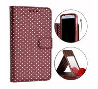 Ph26® Etui Housse Folio Marron À Pois Dorés Pour Wileyfox Swift 2 En Éco-Cuir Avec Porte Cartes, Miroir Et Surpiqures Apparentes