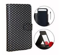 Ph26® Etui Housse Folio Noir À Pois Dorés Pour Wileyfox Swift En Éco-Cuir Avec Porte Cartes, Miroir Et Surpiqures Apparentes