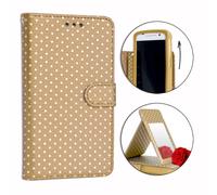 Ph26® Etui Housse Folio Or Gold À Pois Dorés Pour Wileyfox Swift 2 En Éco-Cuir Avec Porte Cartes, Miroir Et Surpiqures Apparentes