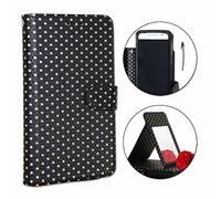 PH26® Etui Housse Folio pour Nokia Lumia 530 à Pois dorés en éco-Cuir Noir avec Porte Cartes, Miroir et surpiqures Apparentes