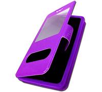 PH26 Etui Housse Folio pour Samsung Galaxy A52 5G Extra Slim X 2 Fenêtres en éco Cuir de qualité avec Fermeture magnétique et surpiqûres Apparentes Compatible pour Samsung Galaxy A52 5G - Violet