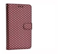 PH26® Etui Housse Folio pour Wiko Kite 4G à Pois dorés en éco-Cuir Marron avec Porte Cartes, Miroir et surpiqures Apparentes