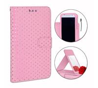 Ph26® Etui Housse Folio Rose À Pois Dorés Pour Wileyfox Swift En Éco-Cuir Avec Porte Cartes, Miroir Et Surpiqures Apparentes