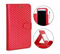 Ph26® Etui Housse Folio Rouge À Pois Dorés Pour Echo Moon En Éco-Cuir Avec Porte Cartes, Miroir Et Surpiqures Apparentes