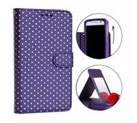 Ph26® Etui Housse Folio Violet À Pois Dorés Pour Wiko Sunny 2 En Éco-Cuir Avec Porte Cartes, Miroir Et Surpiqures Apparentes