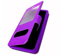 PH26 Etui Housse Folio Violet Extra Slim X 2 Fenêtres en éco Cuir de qualité avec fermuture magnétique et surpiqûres Apparentes Compatible pour Xiaomi Redmi Note 7