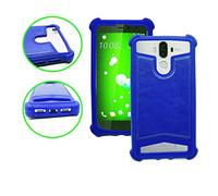 Ph26 Logicom ID BOT 53 Coque arrière façon Cuir Bleu Contours en Silicone Gel Anti-Chocs by
