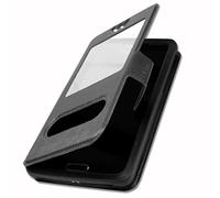 PH26 Logicom Le Up Etui Housse Folio Noir Extra Slim X 2 Fenêtres en éco Cuir de qualité avec fermuture magnétique et surpiqûres Apparentes