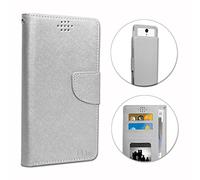 PH26 MOBIHO Essentiel Smart D50 Etui Housse Folio Argent façon Cuir texturé avec Porte Cartes et surpiqûres Apparentes by