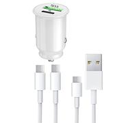PH26 Ⓡ Pack Chargeur Voiture pour Honor 50 Lite Ultra-Compact et Puissant + 1 câble USB vers USB Type C et 1 TypeC - TypeC Charge Rapide 30W PD & QC 3.0, 2 Ports pour Charger 2 appareils
