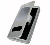 PH26 Samsung Galaxy On8 2018 Etui Housse Folio Argent Extra Slim X 2 Fenêtres en éco Cuir de qualité avec fermuture magnétique et surpiqûres Apparentes