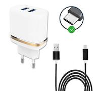 PH26 Super Pack Chargeur + Câble pour Realme 5 Pro Chargeur Mural Ultra-Puissant et Rapide 2X USB 5V / 2,1A + 1A et CÂBLE Type C Tressé Nylon 1,3 Mètre Transfert de données, Câble Type C - Noir