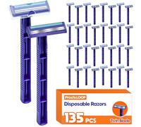 Phafaloop Rasoirs jetables à double lame pour homme et femme - Lot de 135 rasoirs en acier inoxydable avec bande lubrifiante et capuchon de sécurité, poignée antidérapante pour peaux sensibles, voyage