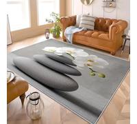 Phalaenopsis Blanc Et Galets Tapis Décoratif Moderne à Poils Courts, Doux et Moelleux, Dessous Antidérapant, Lavable en Machine Gris Tapis de Salon, Chambre et Entrée 160x230 cm
