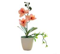 Phalaenopsis Bonsaï artificiel en pot, arrangement de fleurs d'orchidée artificielles en pot, décoration réaliste en soie pour la maison, le bureau, une fête de mariage, un centre de table (orange)