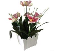 Phalaenopsis Orchidée artificielle en pot pour salon, chambre à coucher, table à manger, étagère, décoration (rouge)